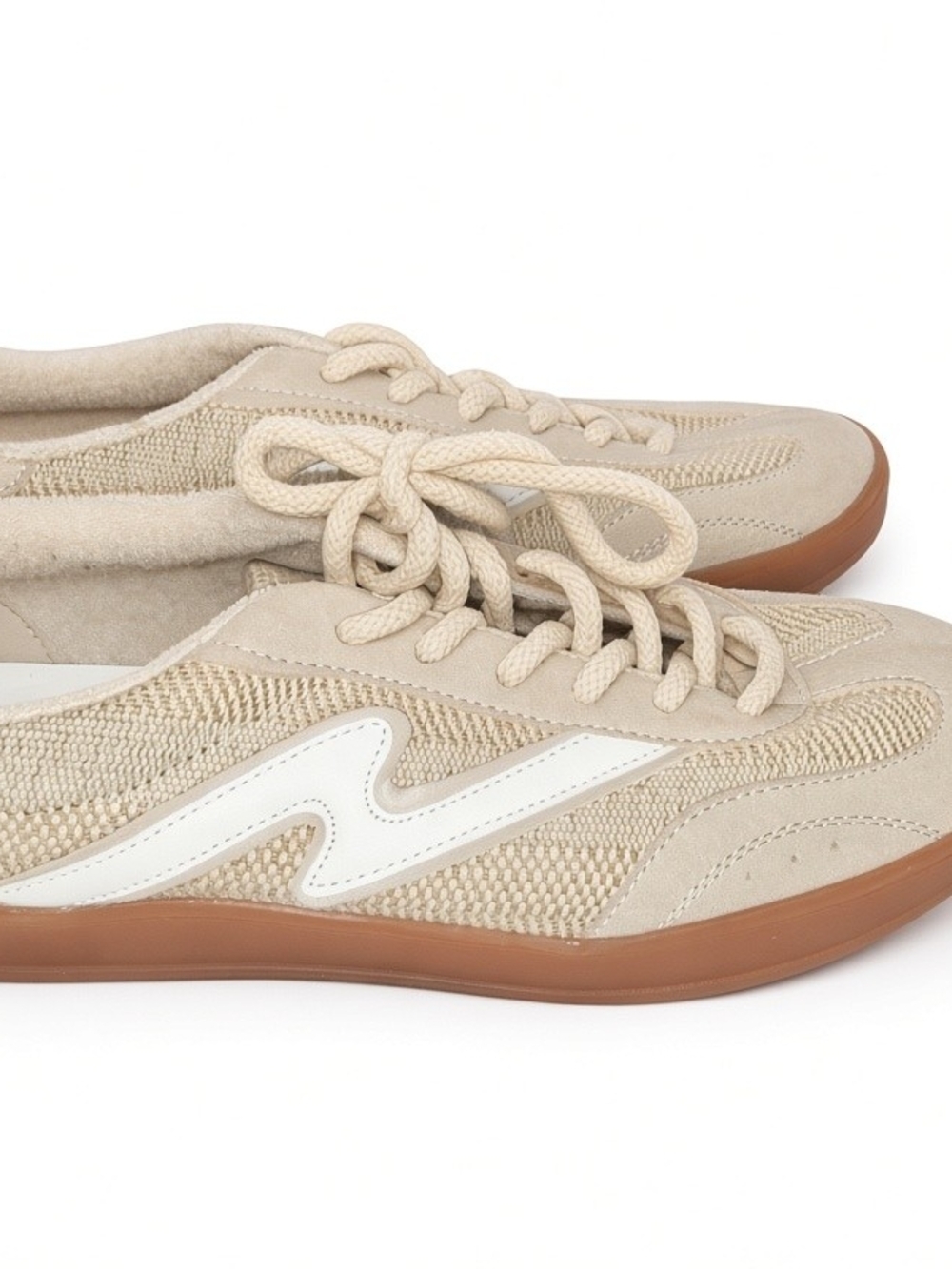 Madden Girl Beige & White Lace-Up Sneakers with Gum Sole